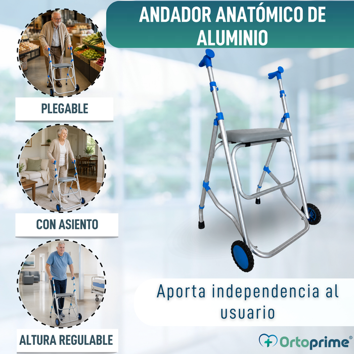 Andador de Aluminio Plegable con Asiento