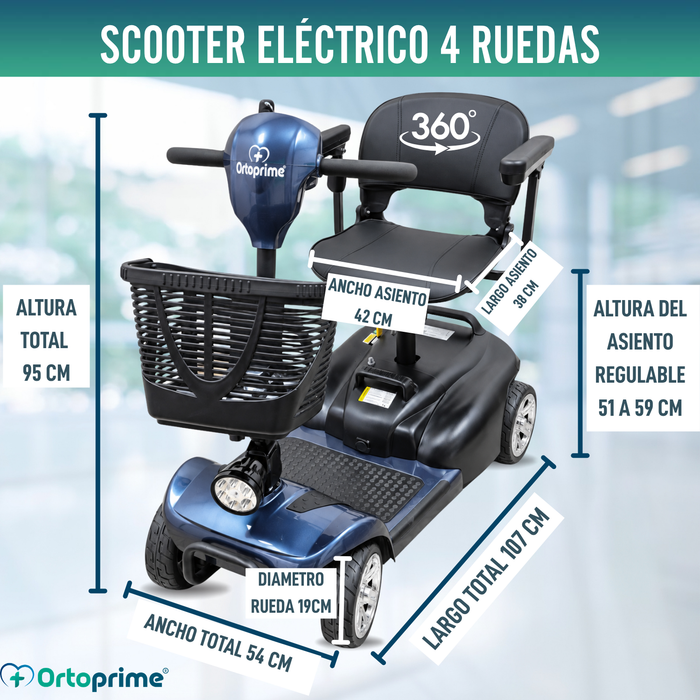 Scooter Eléctrico Desmontable 4 Ruedas con Batería Extraíble