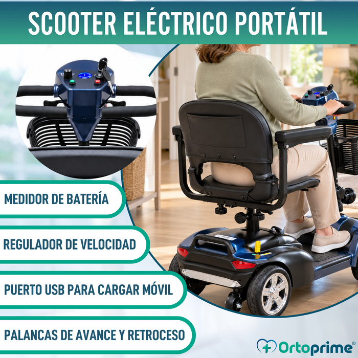 Scooter Eléctrico Desmontable 4 Ruedas con Batería Extraíble