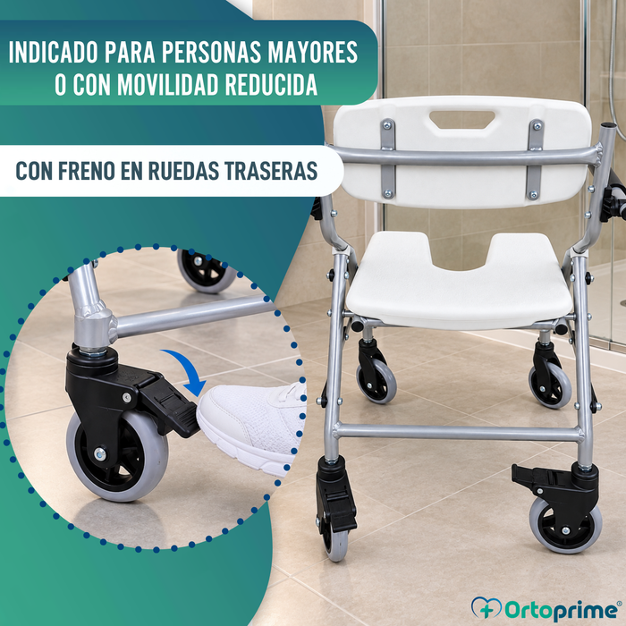 Silla de Ducha y Baño Plegable con Ruedas | Asiento U Higiénico