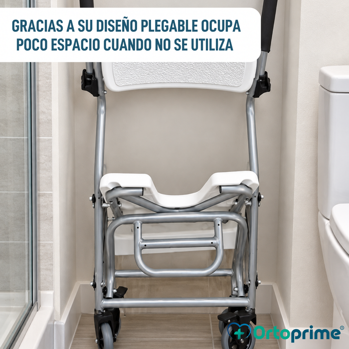 Silla de Ducha y Baño Plegable con Ruedas | Asiento U Higiénico