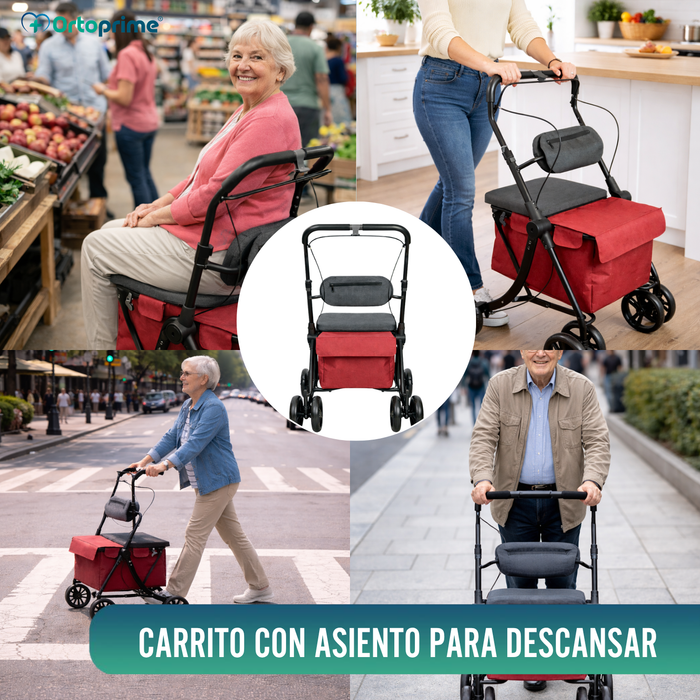Andador con Carro de la Compra Plegable | Asiento Incorporado