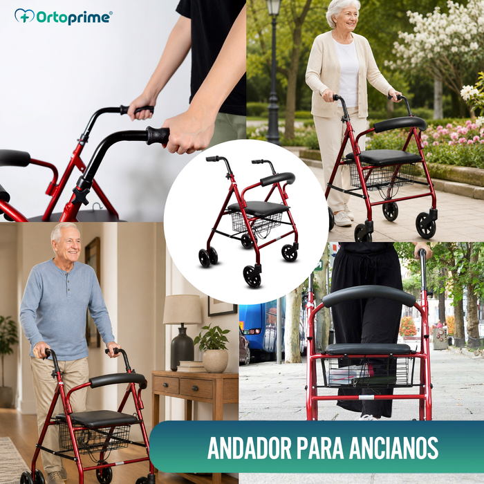 Andador Rollator de Aluminio con Freno a la Carga y Asiento Acolchado