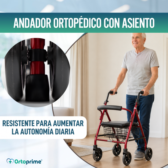 Andador para Ancianos Plegable Rollator Cuatro Ruedas Freno a la Carga