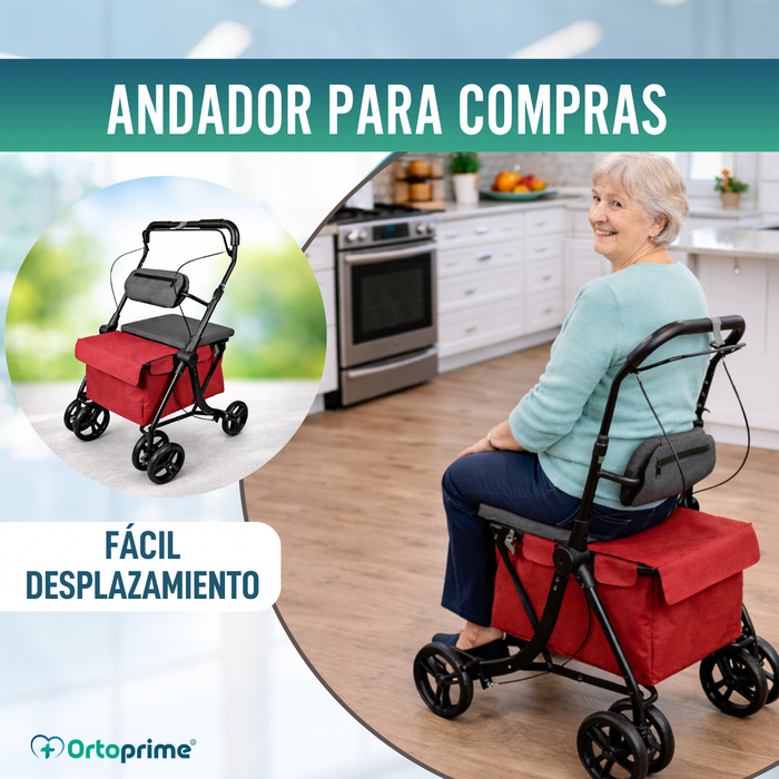 Andador con Carro de la Compra Plegable | Asiento Incorporado