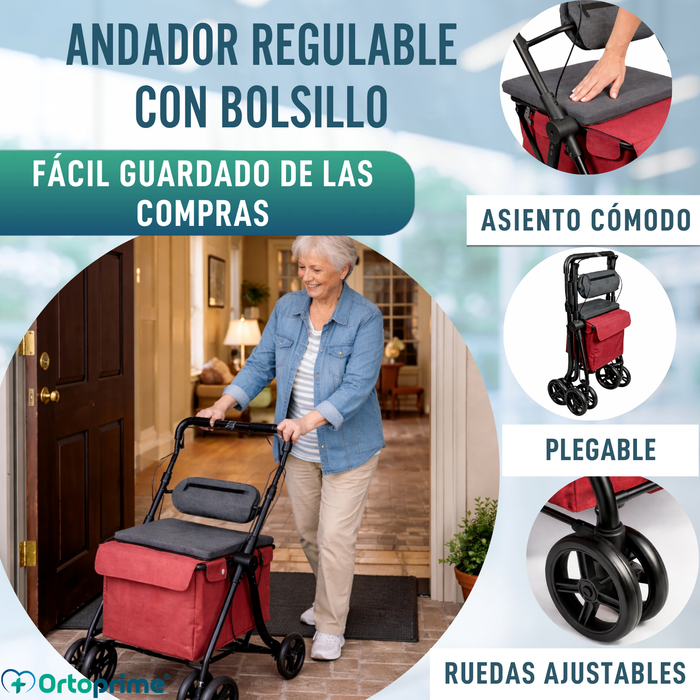 Andador con Carro de la Compra Plegable | Asiento Incorporado