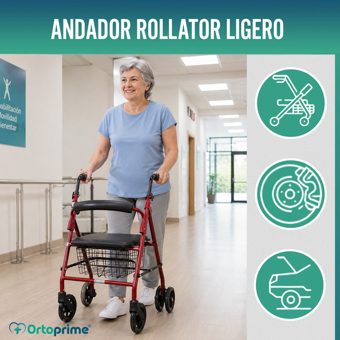 Andador para Ancianos Plegable Rollator Cuatro Ruedas Freno a la Carga