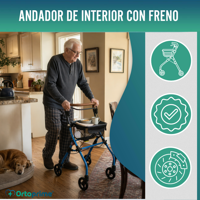 Andador Rollator Plegable de Interior con Bandeja Portaobjetos