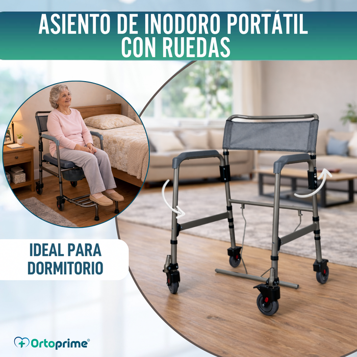 Silla WC Plegable con Ruedas | Inodoro con Orinal Portátil
