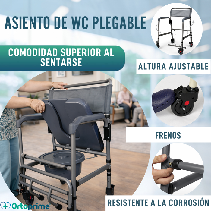 Silla WC Plegable con Ruedas | Inodoro con Orinal Portátil