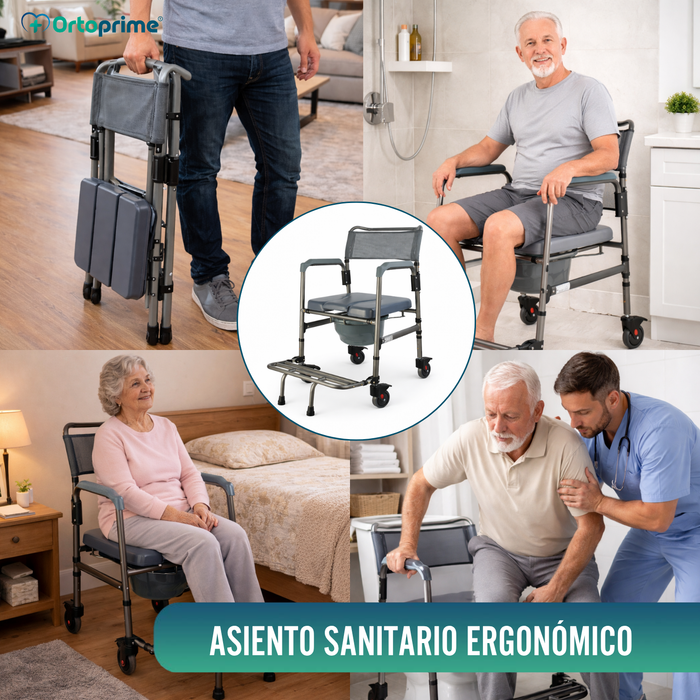 Silla WC Plegable con Ruedas | Inodoro con Orinal Portátil