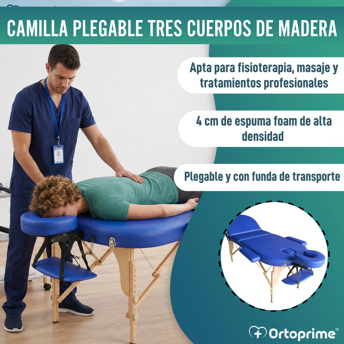 Camilla Profesional Fisioterapia Plegable de Madera 3 Cuerpos