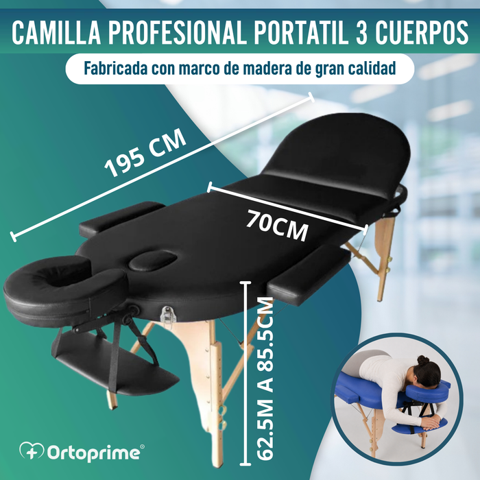 Camilla Profesional Fisioterapia Plegable de Madera 3 Cuerpos