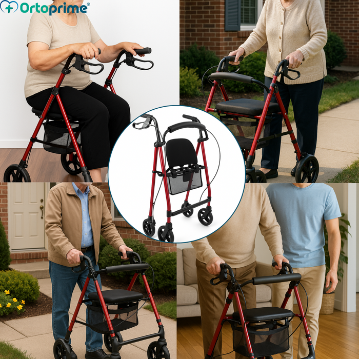 Andador Rollator con Asiento Regulable en Altura Plegable