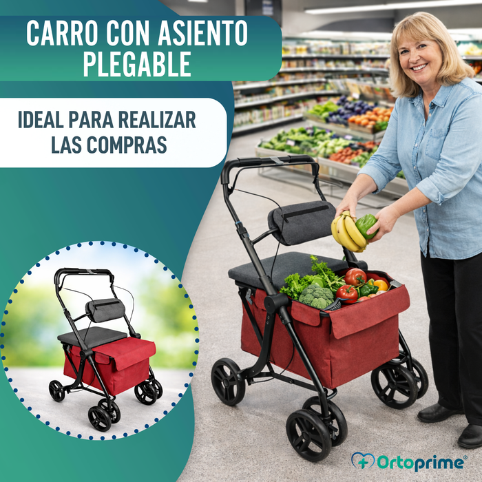 Andador con Carro de la Compra Plegable | Asiento Incorporado