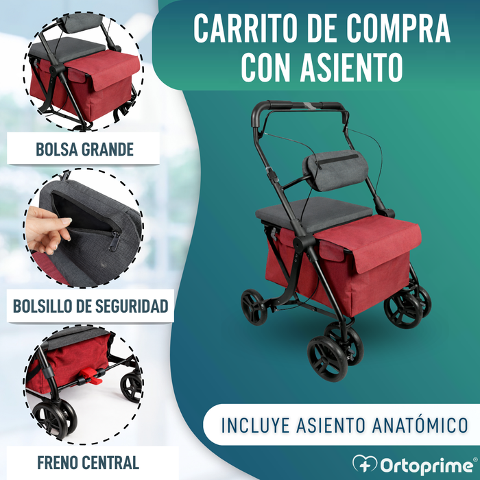 Andador con Carro de la Compra Plegable | Asiento Incorporado