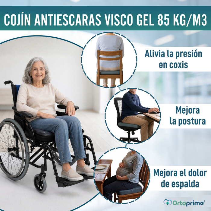 Cojín Antiescaras Visco Gel para Silla de Ruedas 85 kg/m3