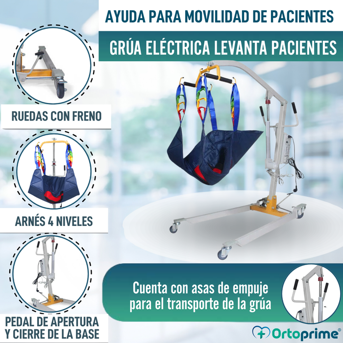 Grúa Eléctrica de Traslado para Pacientes con Arnés Ajustable