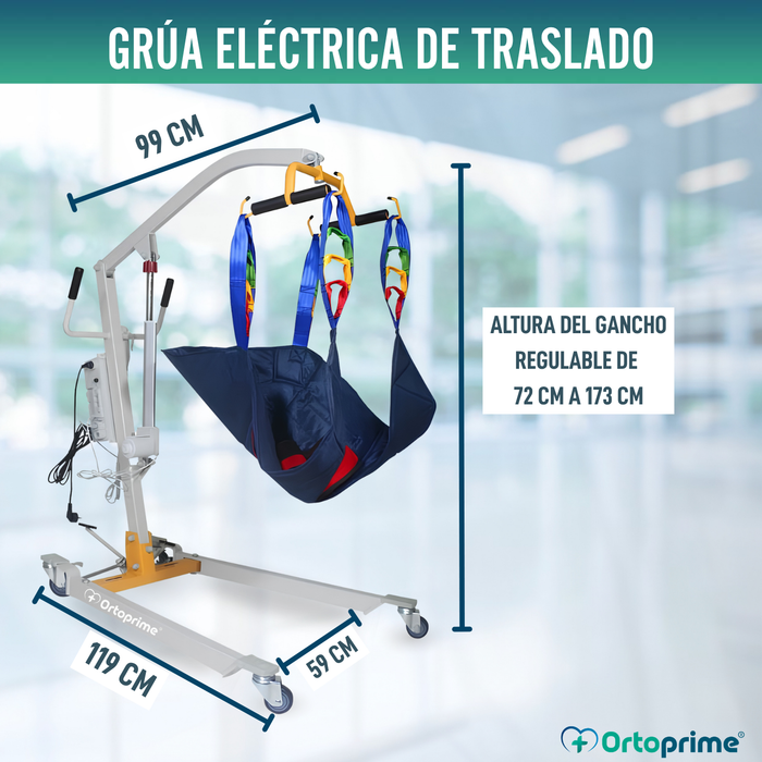 Grúa Eléctrica de Traslado para Pacientes con Arnés Ajustable