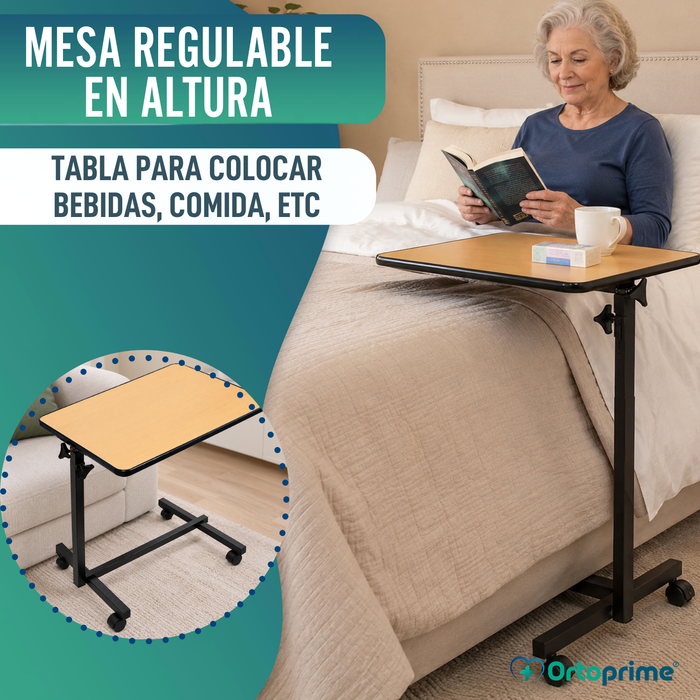 Mesa Auxiliar Plegable con Altura Regulable Tablero Abatible 90°