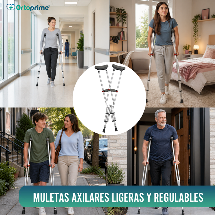 Muletas Axilares de Aluminio con Doble Regulación | Pack x2