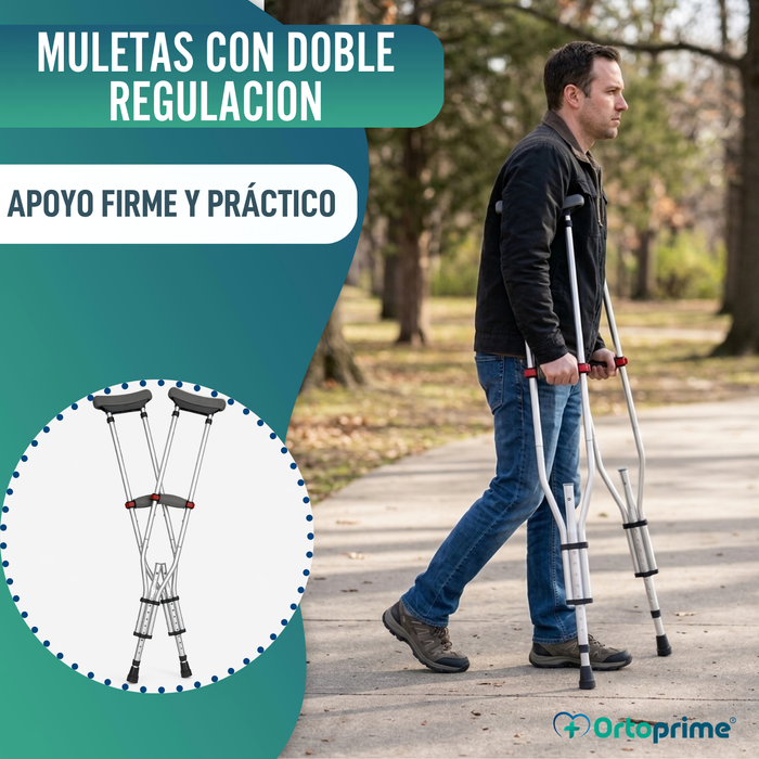 Muletas Axilares de Aluminio con Doble Regulación | Pack x2