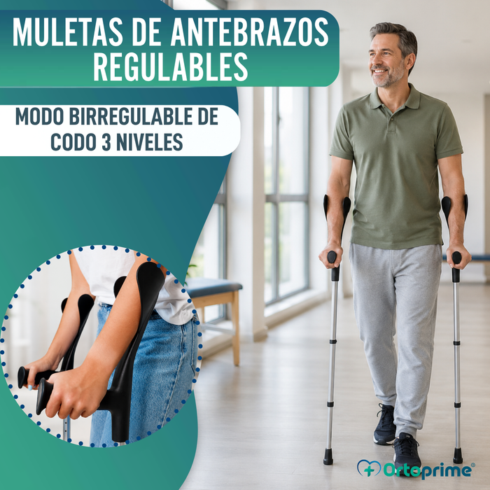 Muletas Adulto de Aluminio Regulables en Altura | Pack 2 Uds
