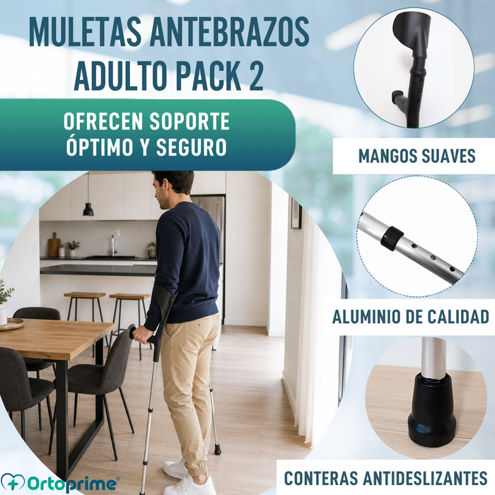 Muletas Adulto de Aluminio Regulables en Altura | Pack 2 Uds