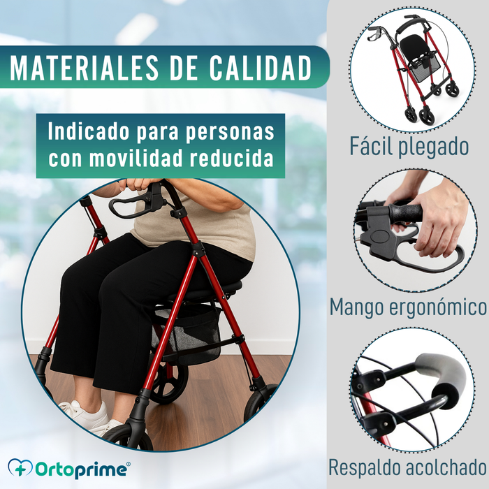 Andador Rollator con Asiento Regulable en Altura Plegable