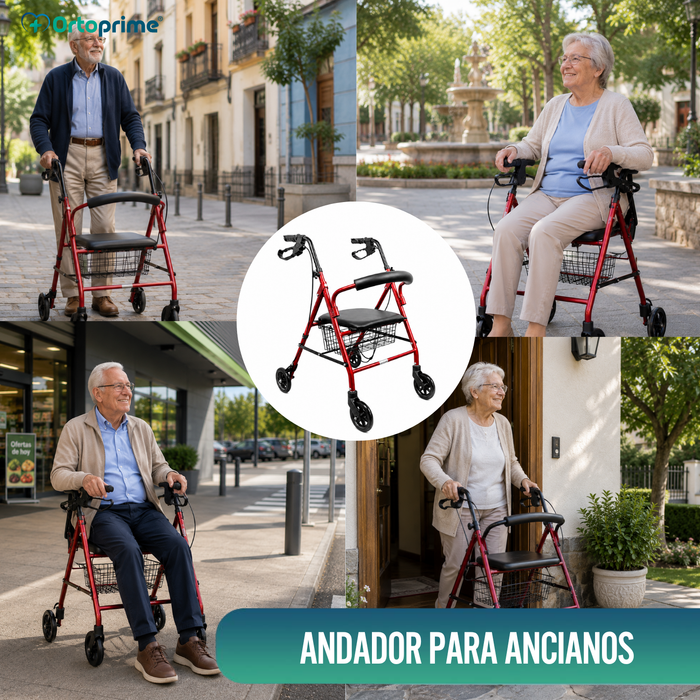 Andador Rollator de Aluminio con Frenos Maneta y Asiento Acolchado