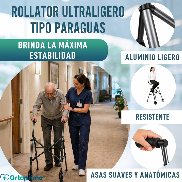 Andador de Aluminio Plegable Tipo Paraguas | Altura Regulable