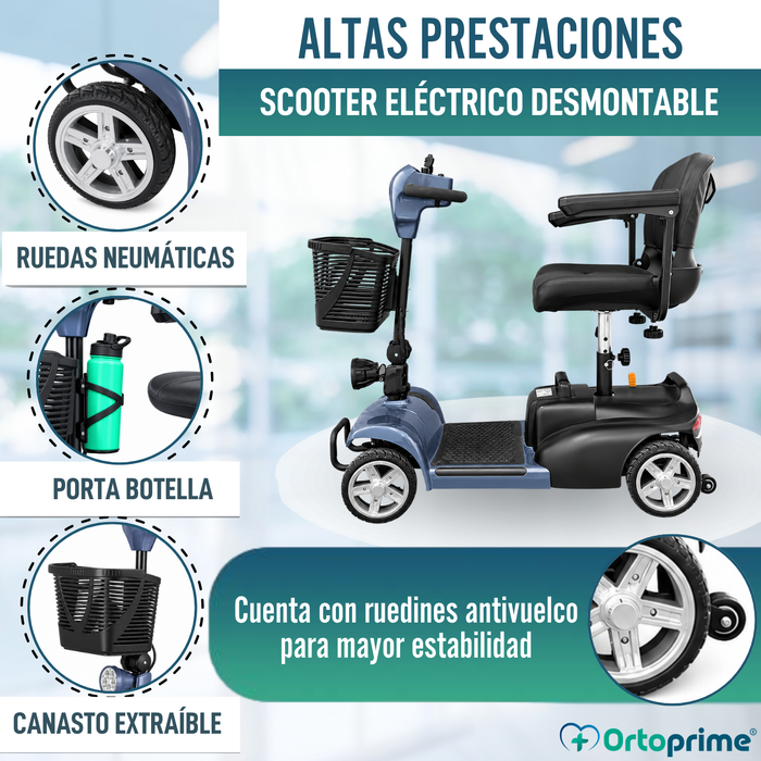 Scooter Eléctrico Desmontable 4 Ruedas con Batería Extraíble