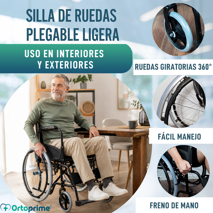 Silla de Ruedas Plegable Autopropulsable Cinturón Seguridad