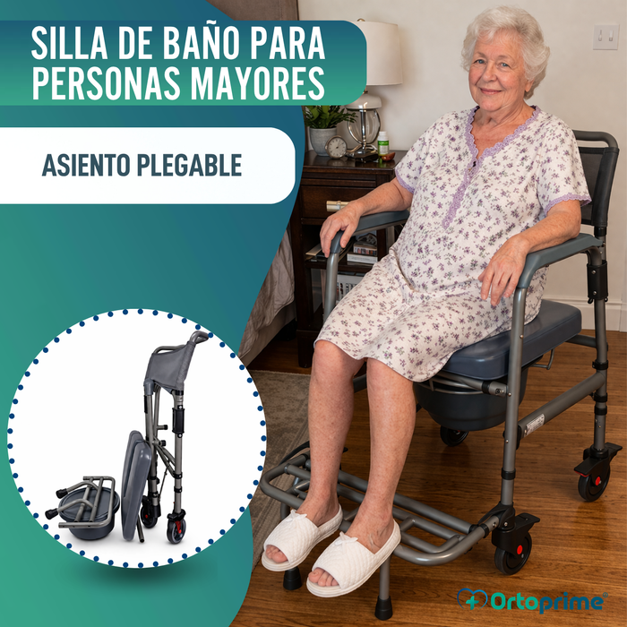 Silla WC Plegable con Ruedas | Inodoro con Orinal Portátil