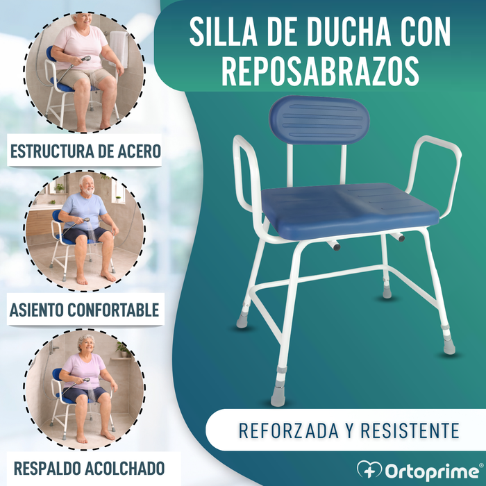 Silla de Ducha Bariátrica XXL con Respaldo y Reposabrazos