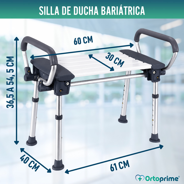 Asiento de Ducha Bariátrica XXL con Reposabrazos Abatibles