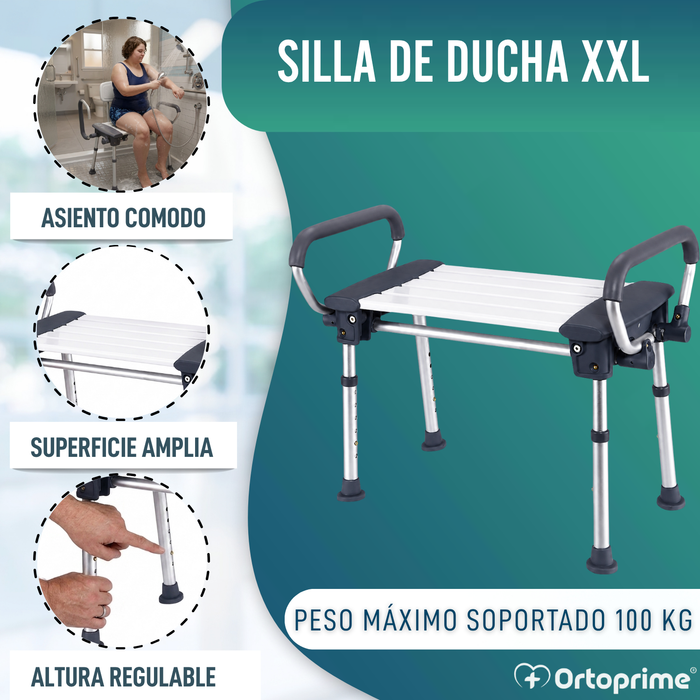 Asiento de Ducha Bariátrica XXL con Reposabrazos Abatibles
