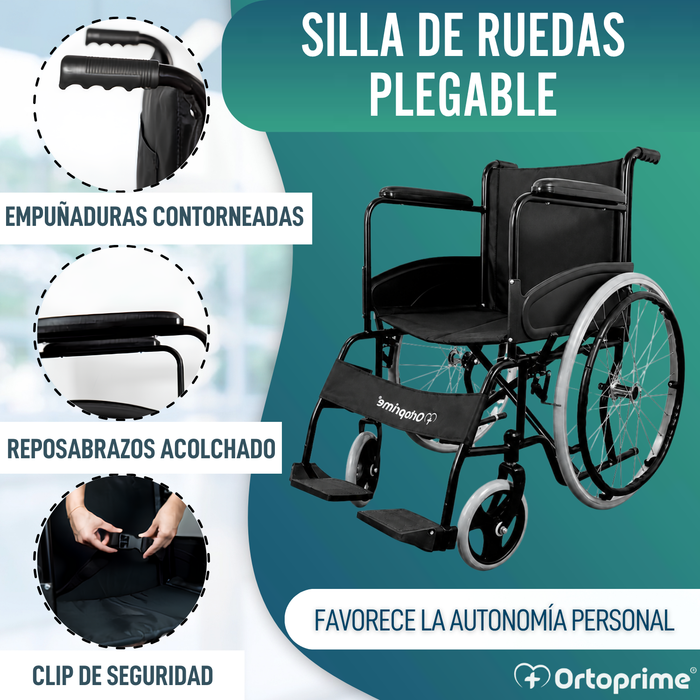 Silla de Ruedas Plegable Autopropulsable Cinturón Seguridad