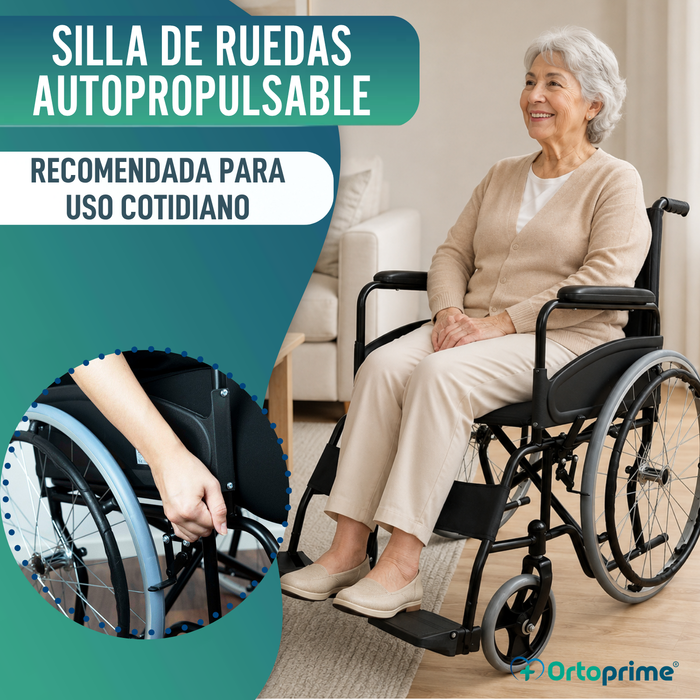 Silla de Ruedas Plegable Autopropulsable Cinturón Seguridad
