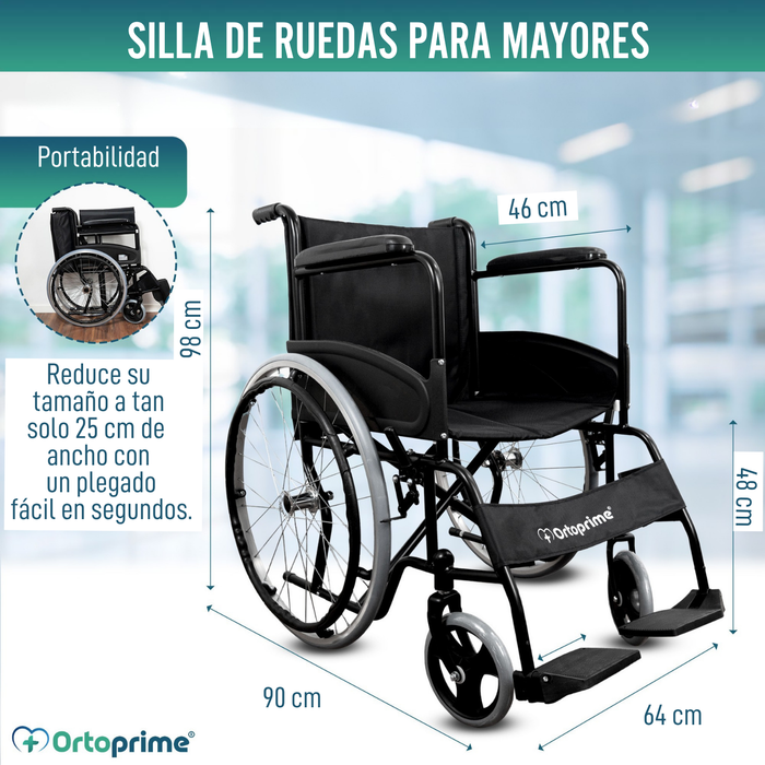 Silla de Ruedas Plegable Autopropulsable Cinturón Seguridad
