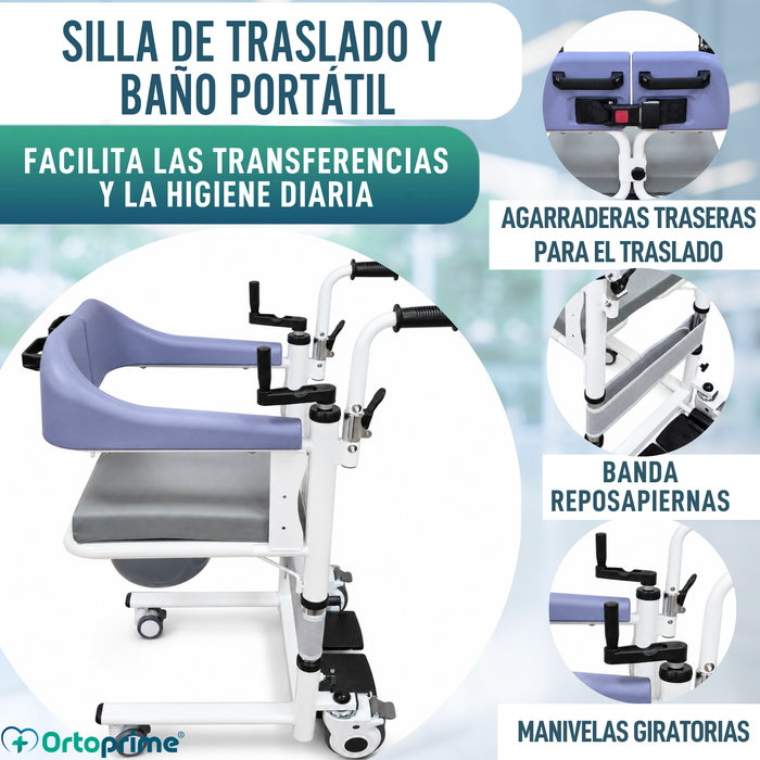 Silla de Transferencia 3 en 1 | Silla WC Regulable en Altura