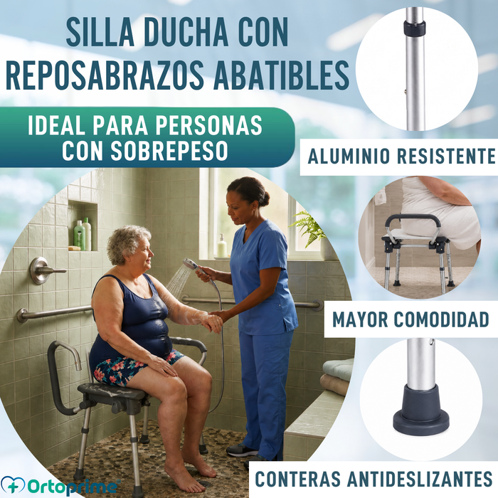 Asiento de Ducha Bariátrica XXL con Reposabrazos Abatibles