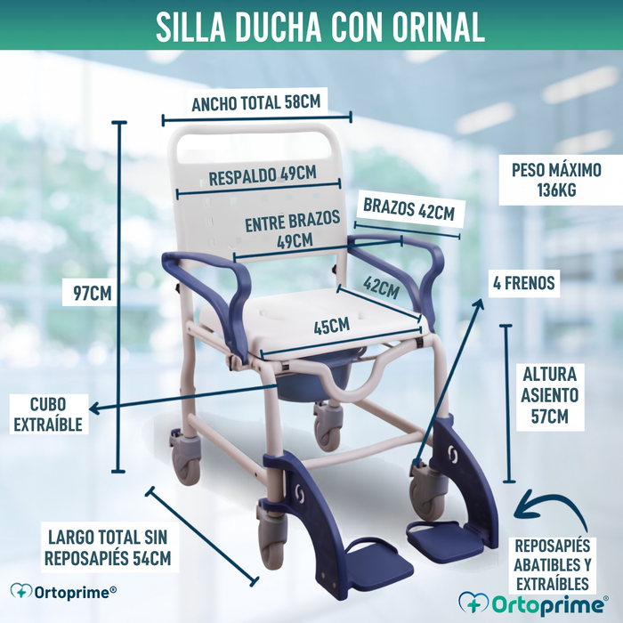 Silla Ducha WC Adultos Brazos y Pies Abatibles | Inodoro Portátil
