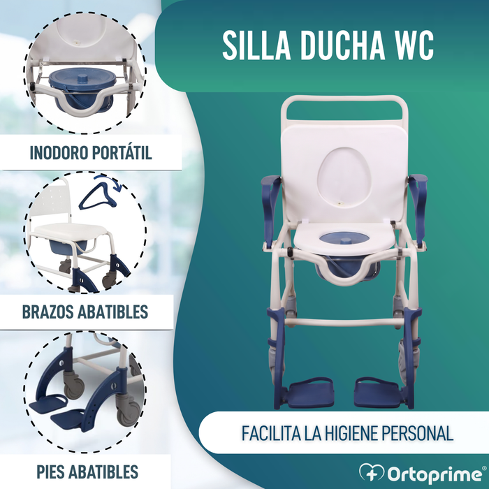 Silla Ducha WC Adultos Brazos y Pies Abatibles | Inodoro Portátil