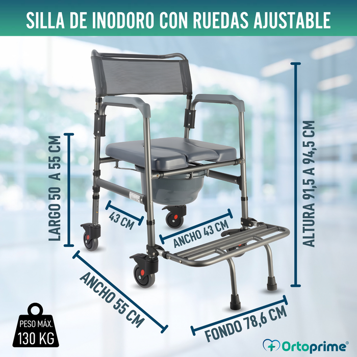 Silla WC Plegable con Ruedas | Inodoro con Orinal Portátil