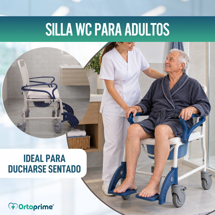 Silla Ducha WC Adultos Brazos y Pies Abatibles | Inodoro Portátil