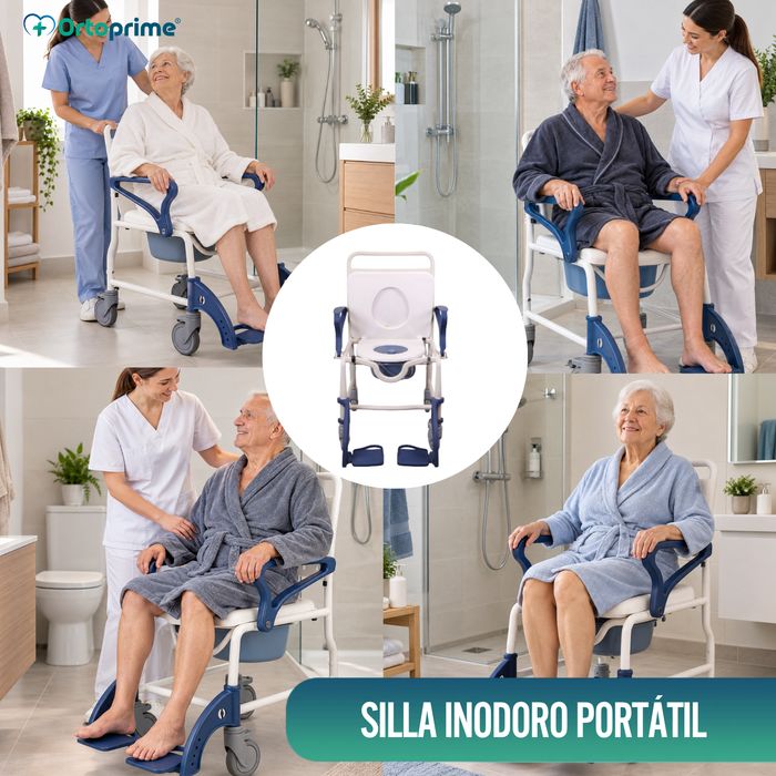 Silla Ducha WC Adultos Brazos y Pies Abatibles | Inodoro Portátil