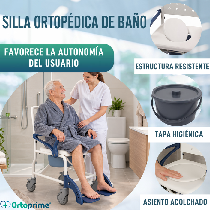 Silla Ducha WC Adultos Brazos y Pies Abatibles | Inodoro Portátil