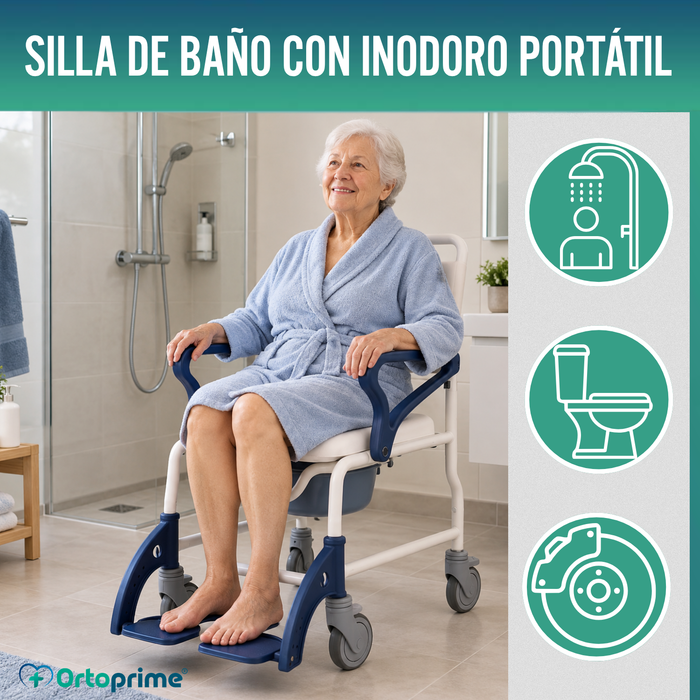 Silla Ducha WC Adultos Brazos y Pies Abatibles | Inodoro Portátil