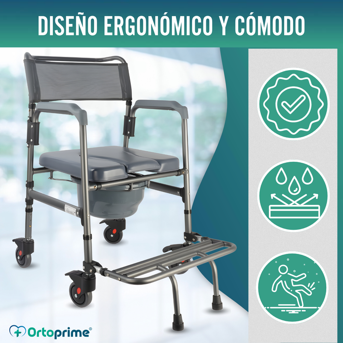 Silla WC Plegable con Ruedas | Inodoro con Orinal Portátil